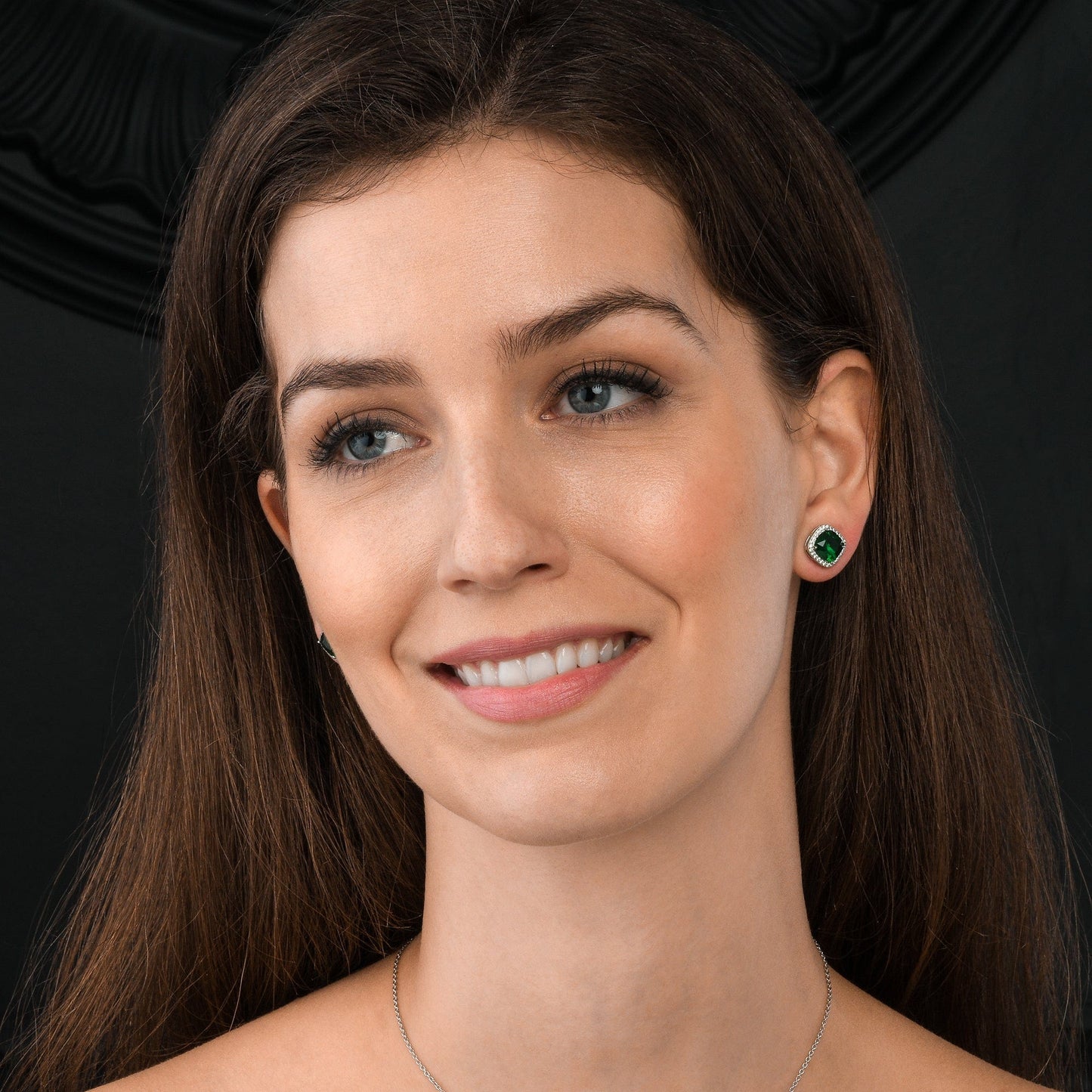 925 Sterling Silver Cushion Shaped Green Halo Stud Earrings for Women