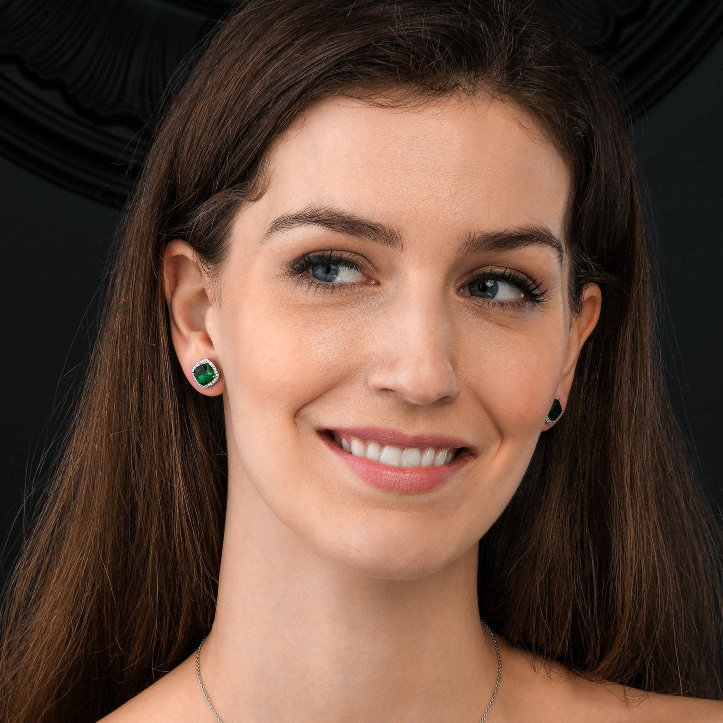 925 Sterling Silver Cushion Shaped Green Halo Stud Earrings for Women