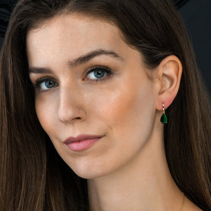 Gold Plated Green Pear Drop Earrings