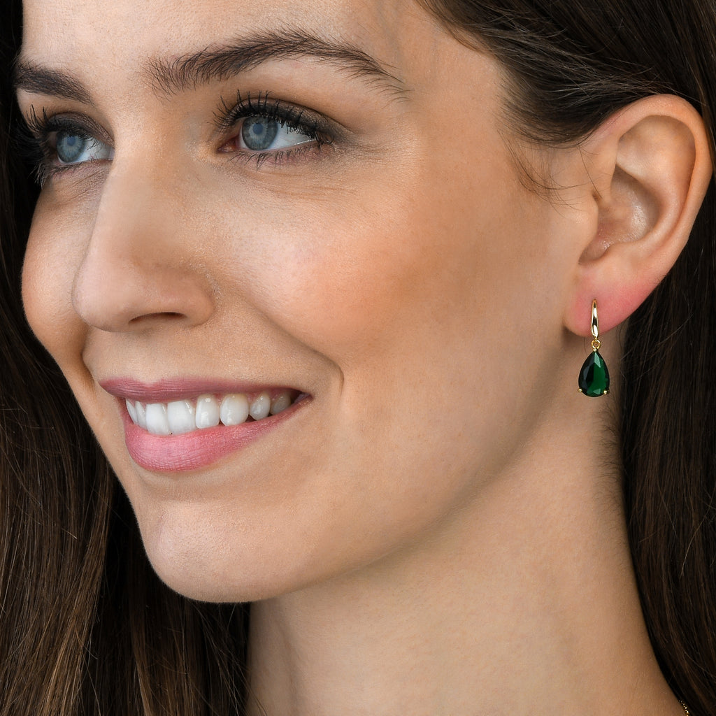 Gold Plated Green Pear Drop Earrings