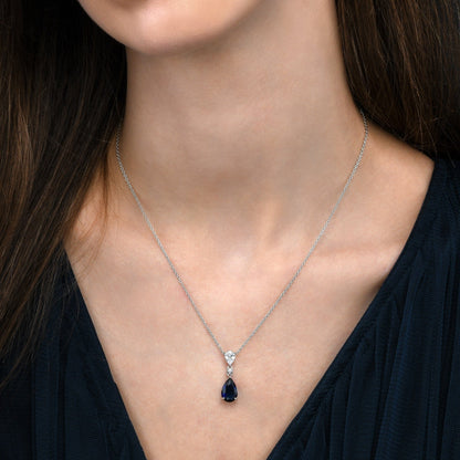 925 Sterling Silver Blue Pear Shaped Pendant Necklace