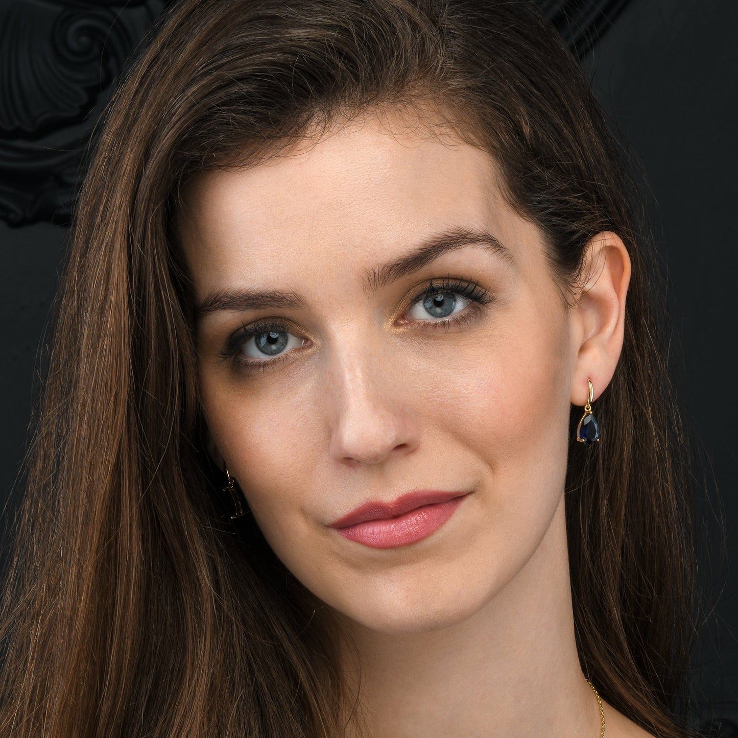 Gold Plated Blue Pear Drop Earrings