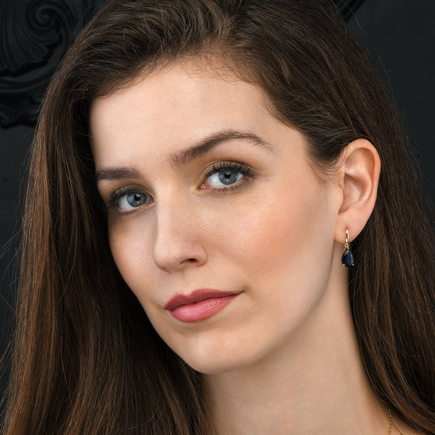 Gold Plated Blue Pear Drop Earrings