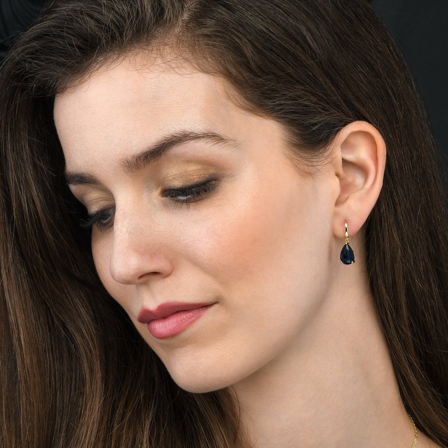 Gold Plated Blue Pear Drop Earrings