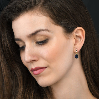 Gold Plated Blue Pear Drop Earrings