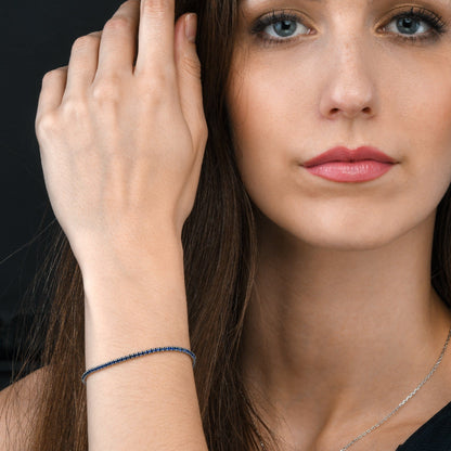 Sterling Silver Skinny Blue Tennis Bracelet for Women