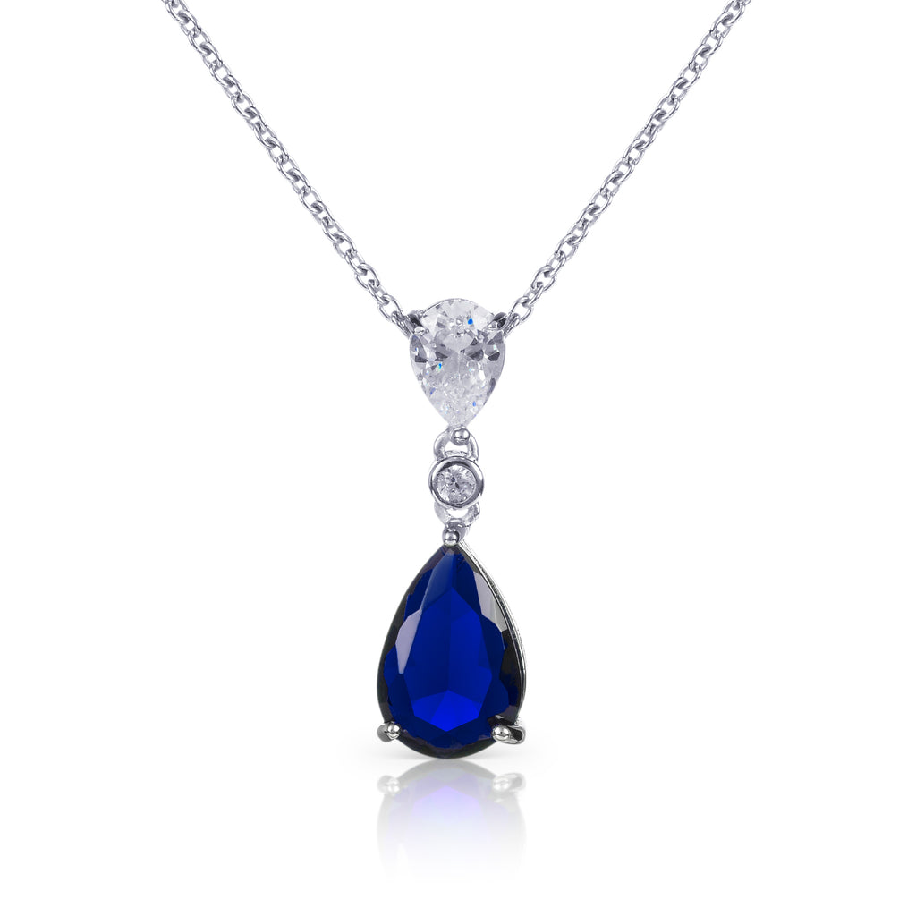 925 Sterling Silver Blue Pear Shaped Pendant Necklace
