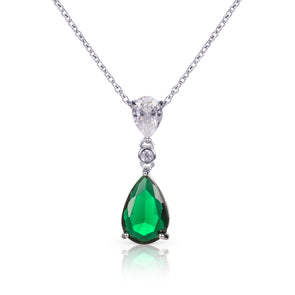 925 Sterling Silver Green Pear Shaped Pendant Necklace