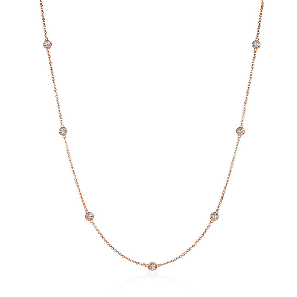 Long Rose Gold Chain Necklace with Stones