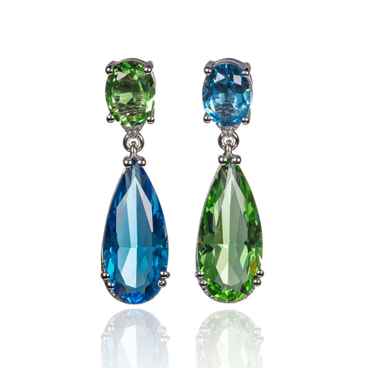 925 Sterling Silver Asymmetrical Blue and Green Earrings for Women - namana.london