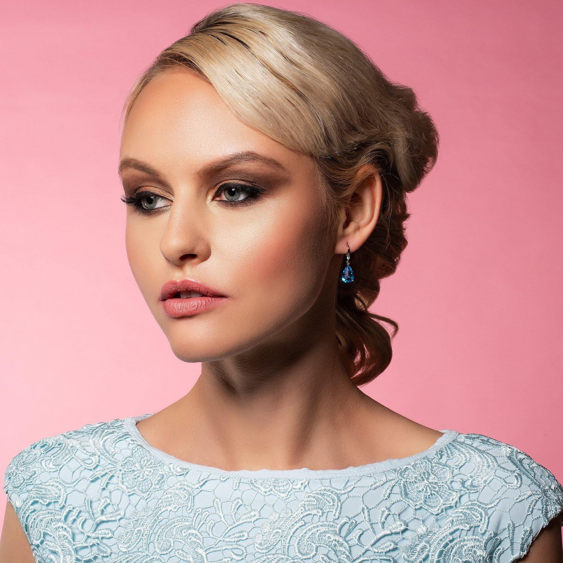 Pear Drop Earrings with Sky Blue Cubic Zirconia Stones - namana.london