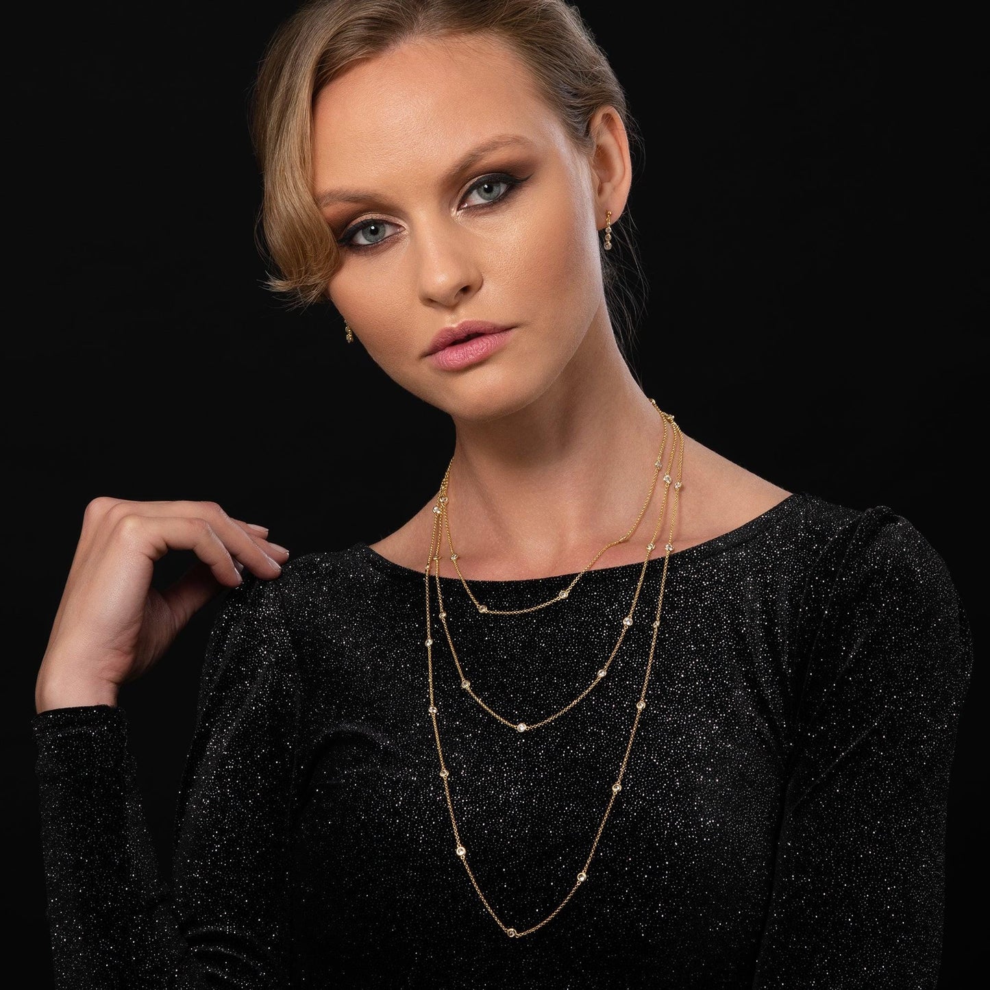 Long Gold Chain Necklace with Stones - namana.london