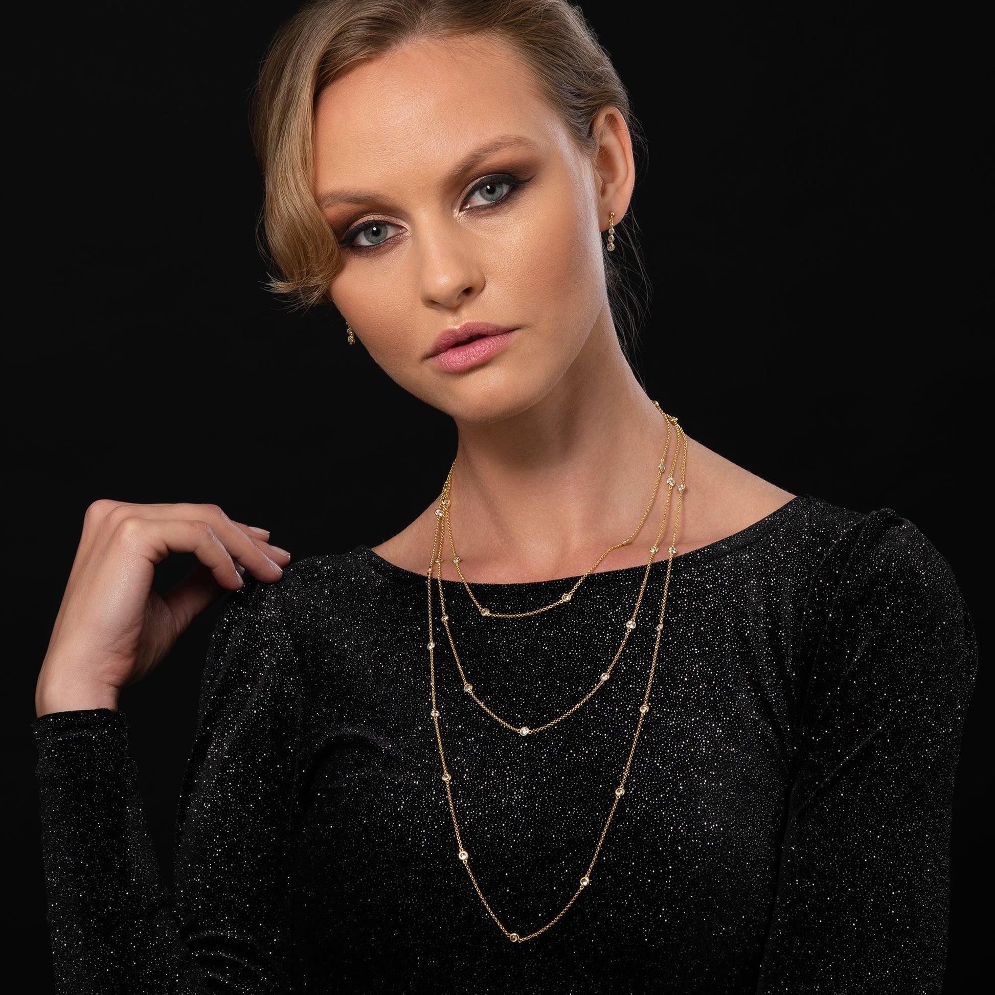 Long Gold Chain Necklace with Stones - namana.london