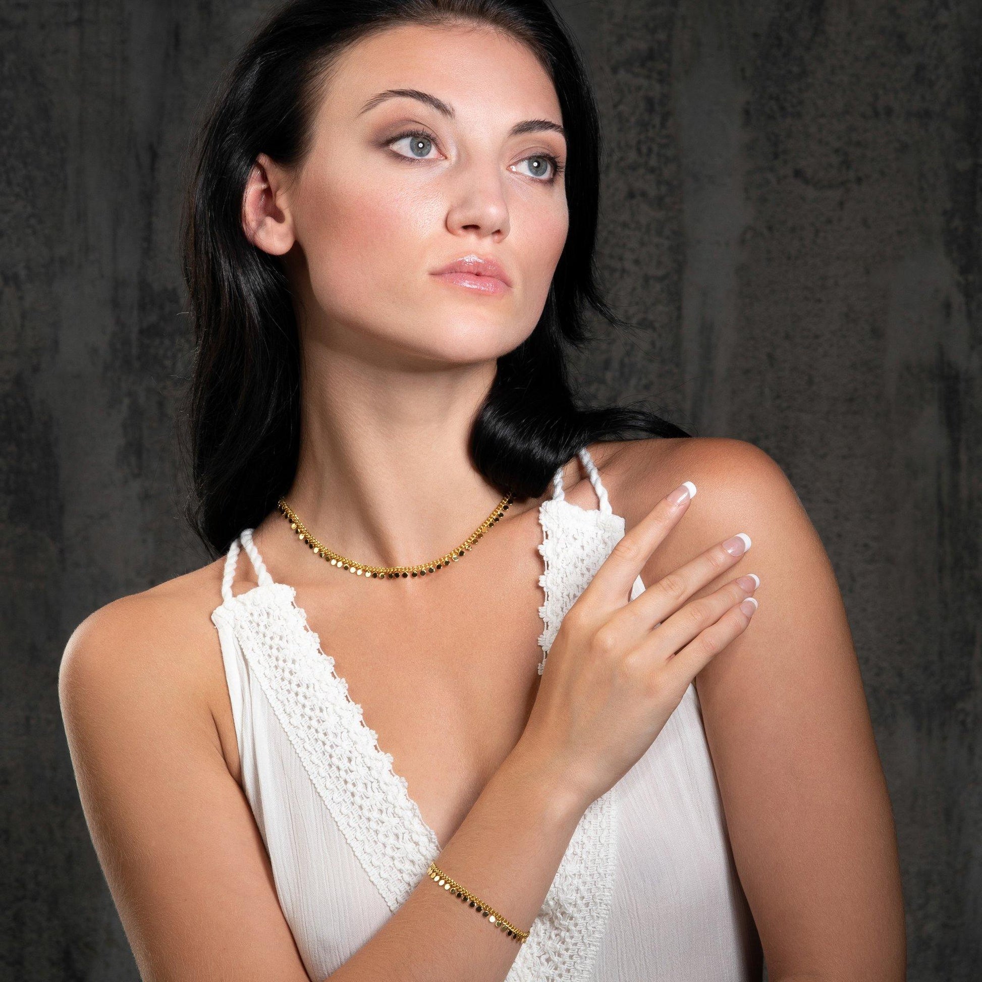 Gold Disc Charm Bracelet for Women - namana.london