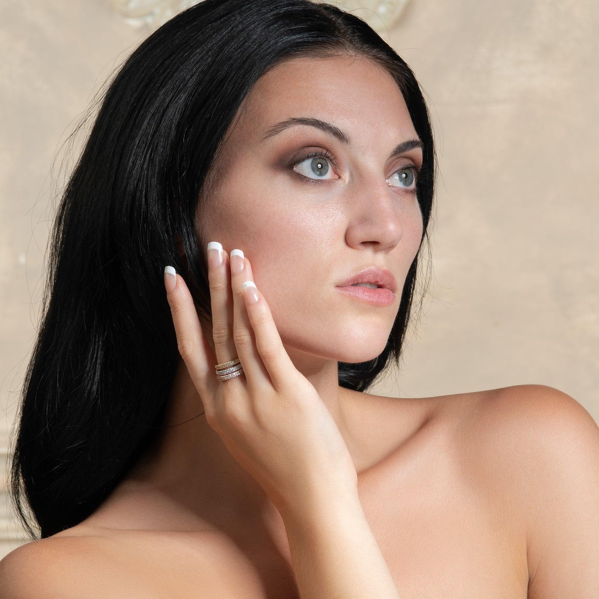 Adjustable Rose Gold Band Ring for Women with Cubic Zirconia Stones - namana.london