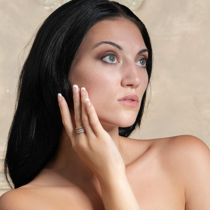 Adjustable Rose Gold Band Ring for Women with Cubic Zirconia Stones - namana.london