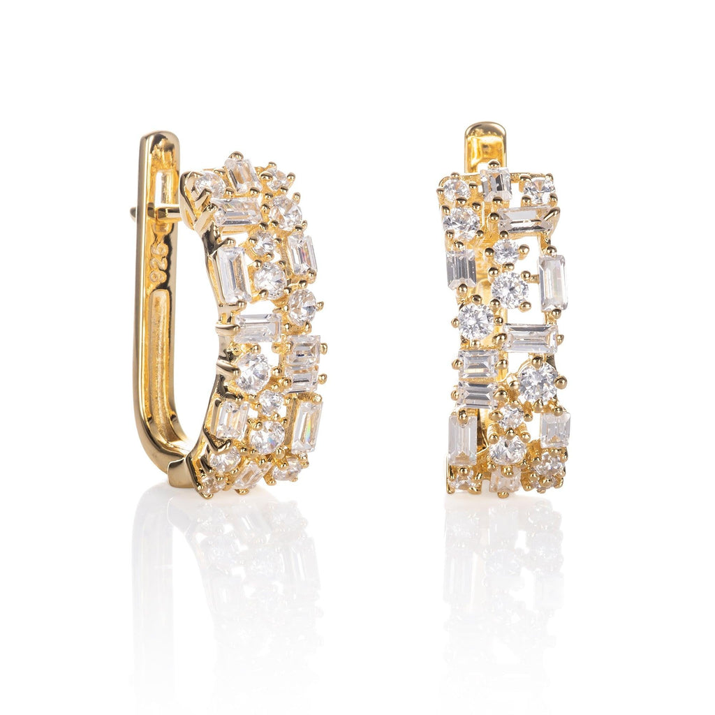 Gold Plated Hoop Earrings for Women with Baguette Stones
