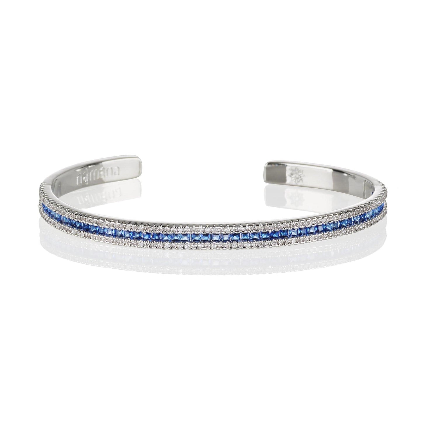 Cuff Bangle Bracelet with Blue Cubic Zirconia Stones - namana.london