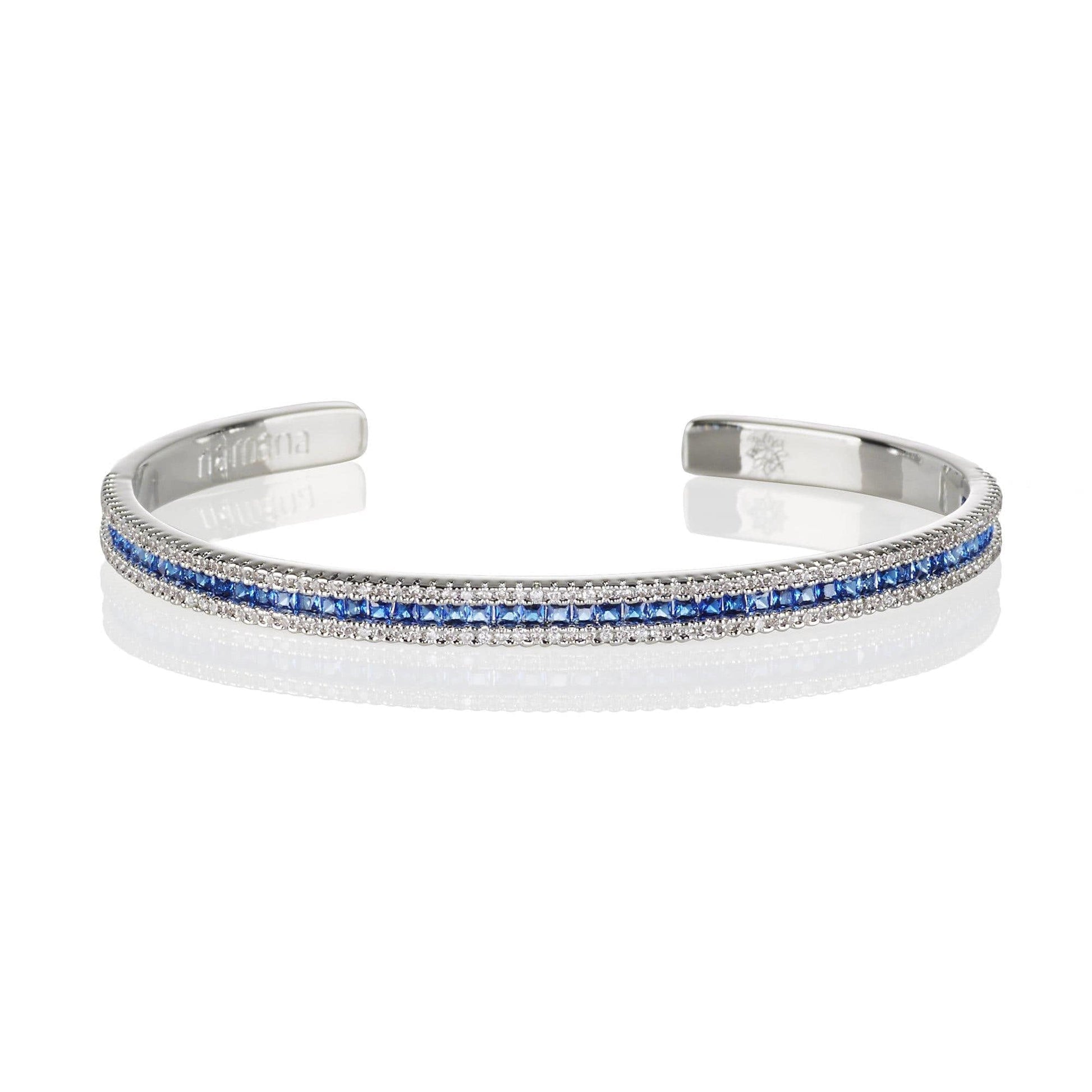 Cuff Bangle Bracelet with Blue Cubic Zirconia Stones - namana.london