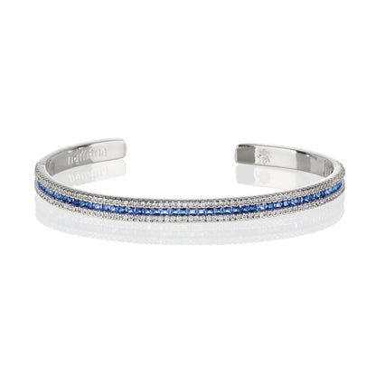 Cuff Bangle Bracelet with Blue Cubic Zirconia Stones - namana.london