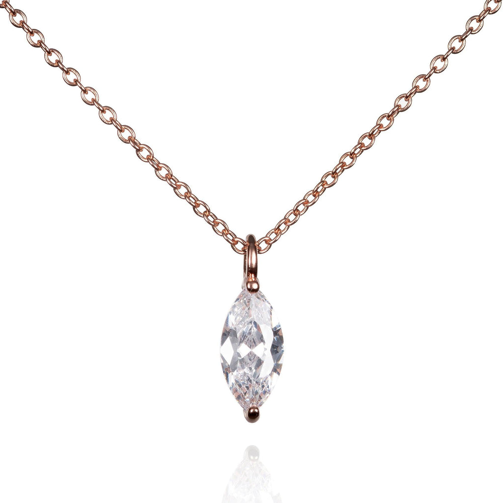 Rose Gold Pendant Necklace for Women with a Marquise Cut Stone - namana.london