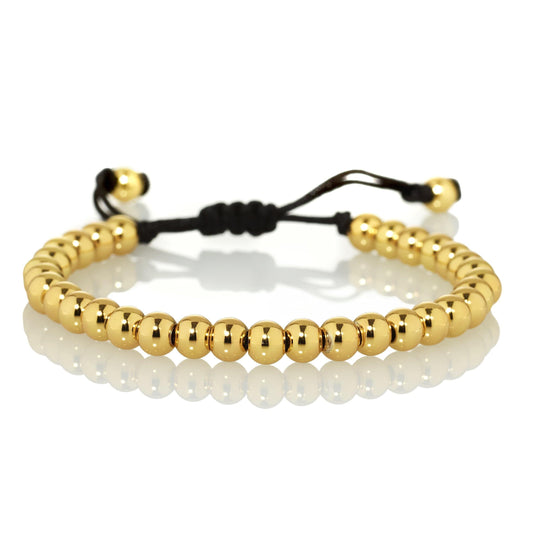 Gold Bracelet for Women with Metal Beads on Adjustable Black Cord - namana.london