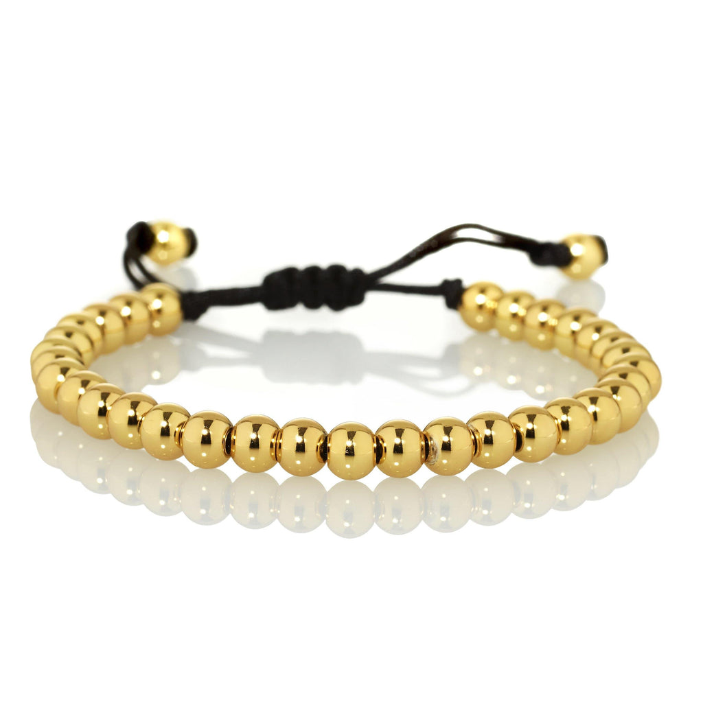 Gold Bracelet for Women with Metal Beads on Adjustable Black Cord - namana.london