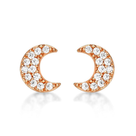 Rose Gold Moon Crescent Stud Earrings for Women - namana.london