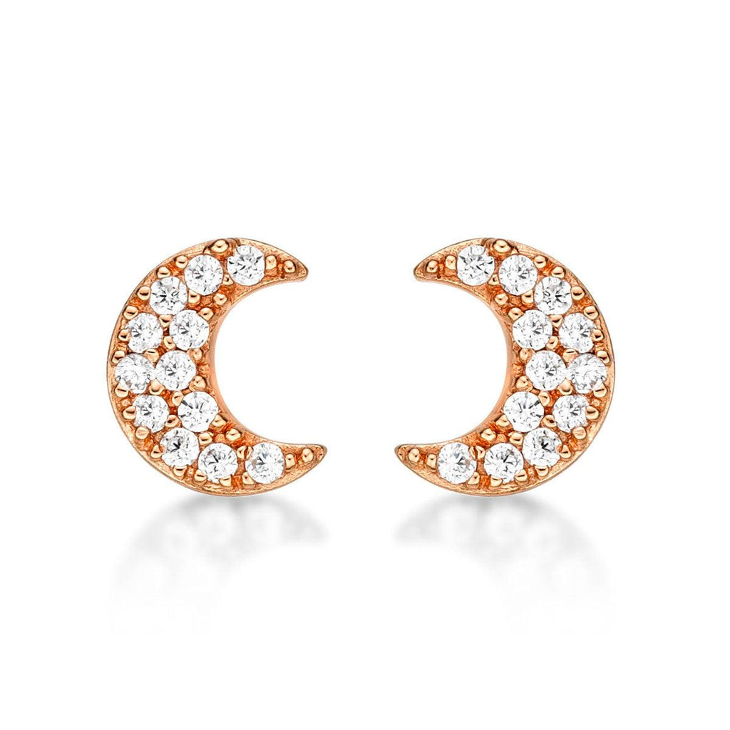 Rose Gold Moon Crescent Stud Earrings for Women - namana.london
