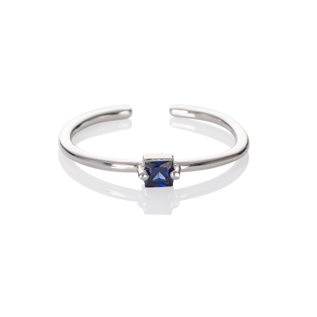 Adjustable Blue Ring for Women with a Square Zirconia Stone