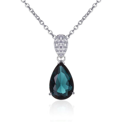 Sterling Silver Dark Blue Teardrop Pendant Necklace for Women - namana.london