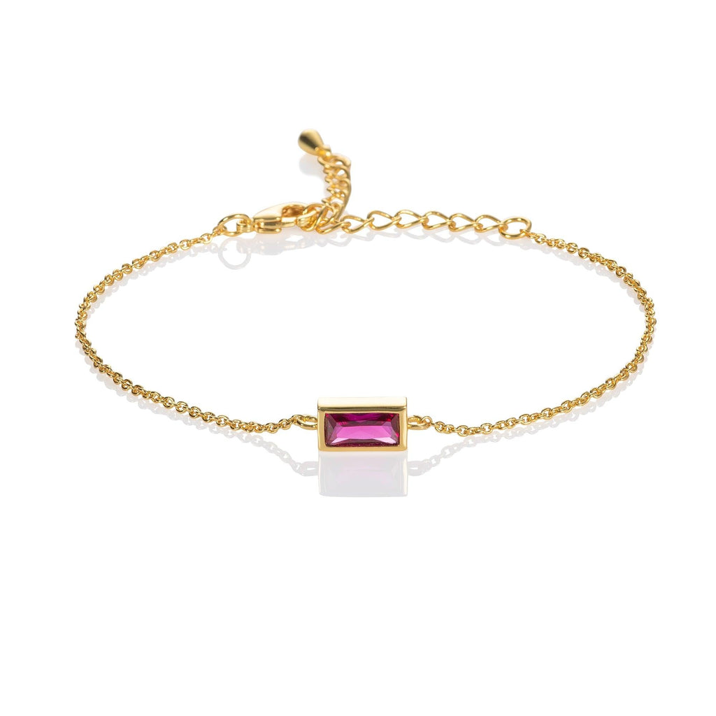 Dainty Gold Bracelet with a Red Cubic Zirconia Stone