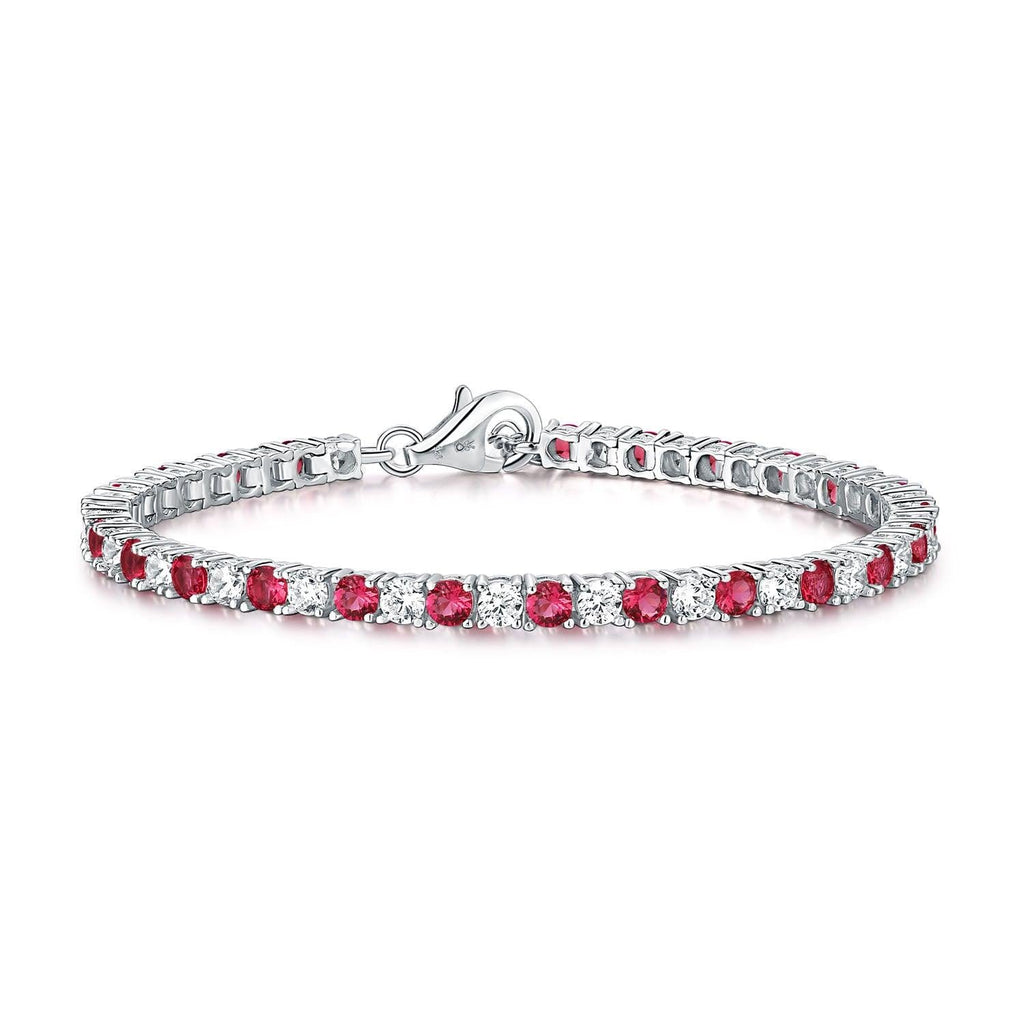 925 Sterling Silver Tennis Bracelet with Pink/Red & White Cubic Zirconia