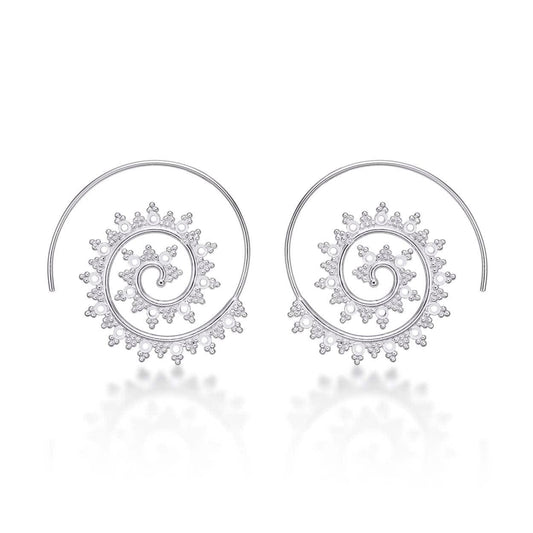 925 Sterling Silver Ethnic Spiral Pull Through Earrings for Women - namana.london