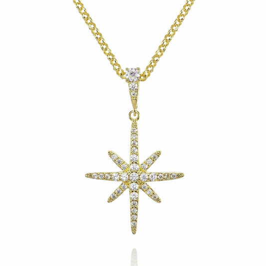 North Star Gold Pendant Necklace with Cubic Zirconia - namana.london