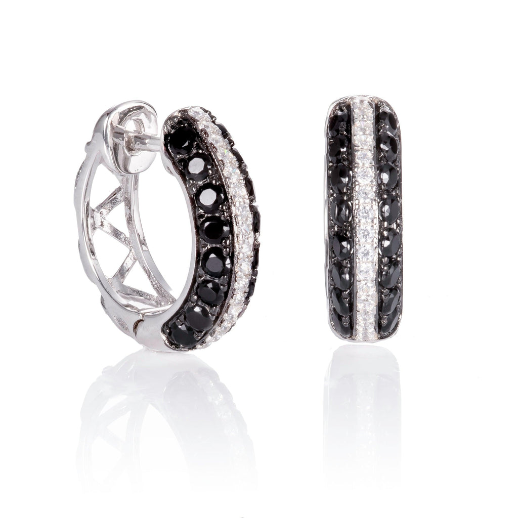 Sterling Silver Black and White Hoop Earrings for Women