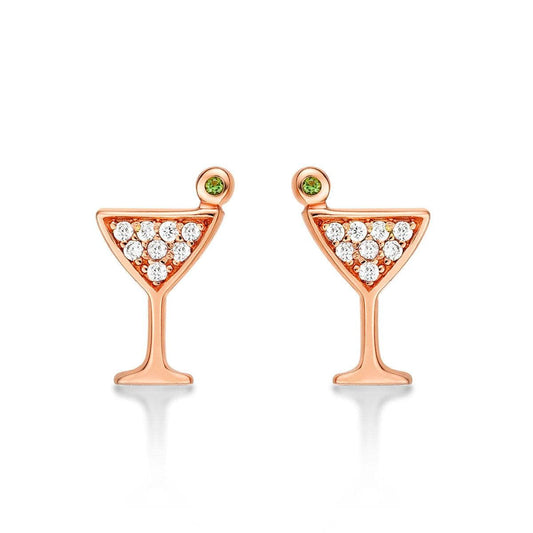 Rose Gold Cocktail Glass Stud Earrings for Women - namana.london
