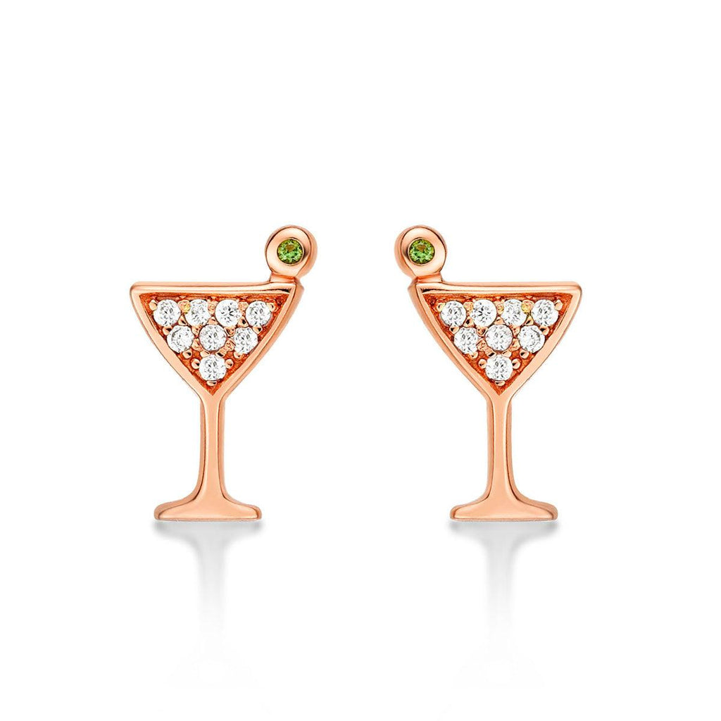 Rose Gold Cocktail Glass Stud Earrings for Women