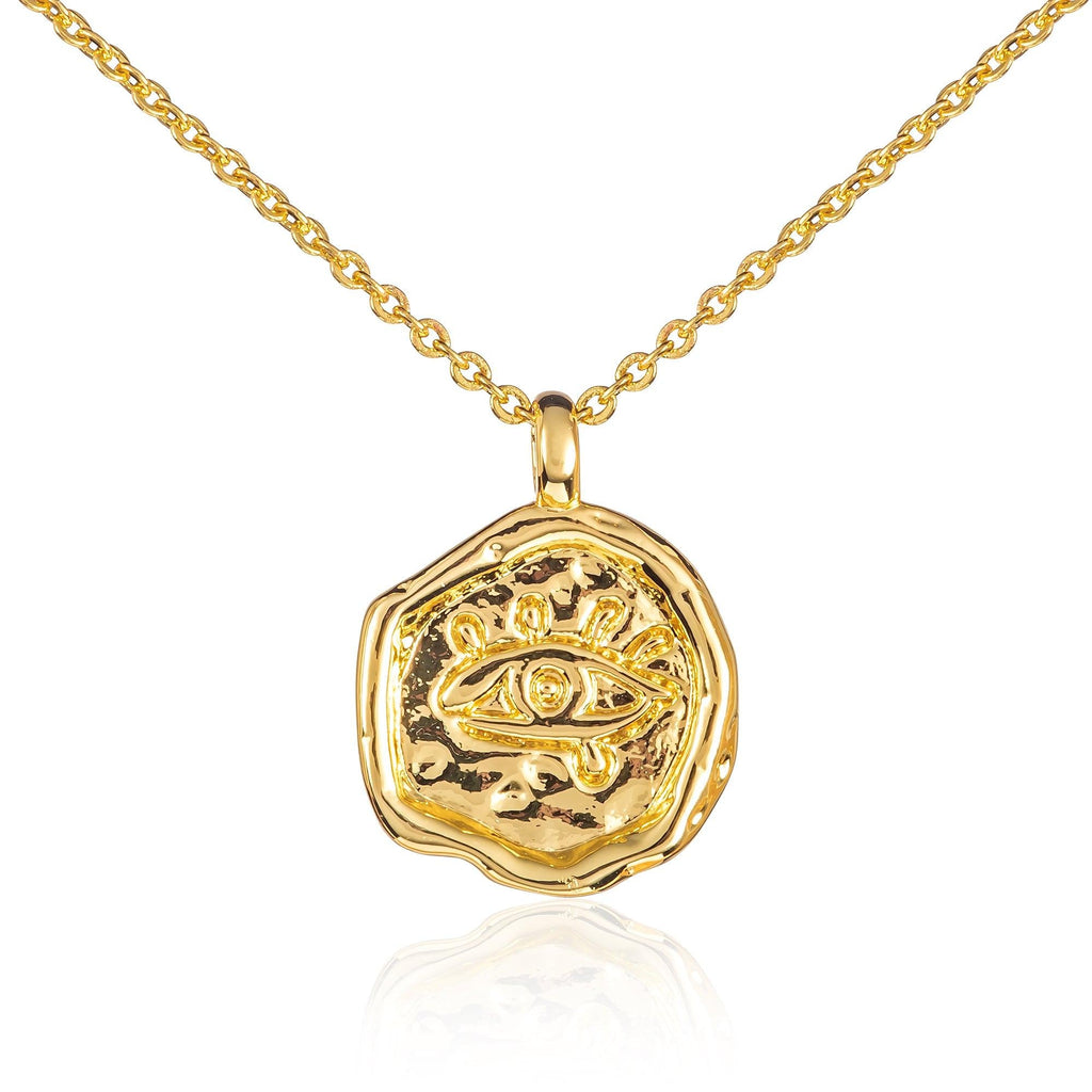 Gold Plated Organic Evil Eye Pendant Necklace for Women