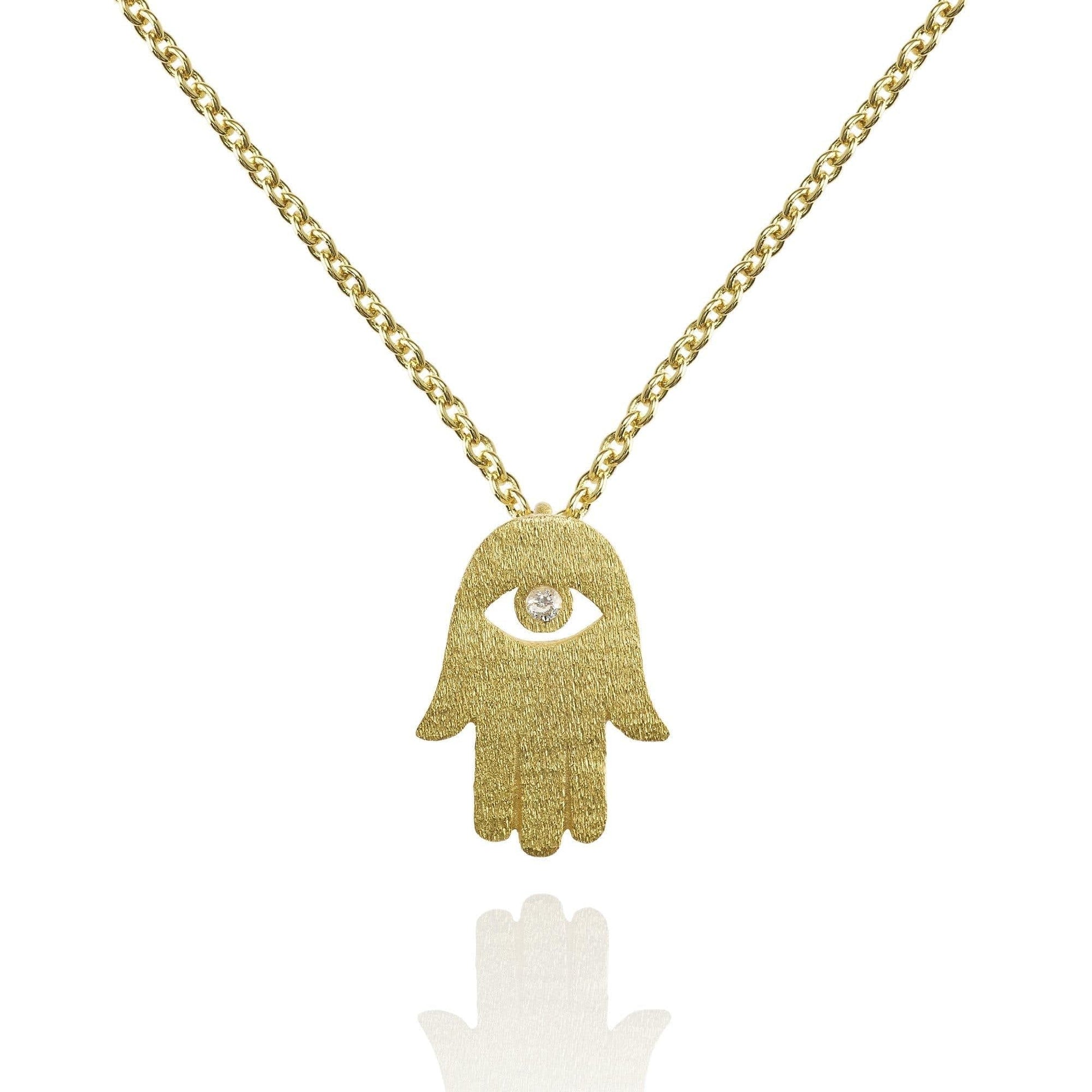 Gold Hamsa Pendant Necklace. Brushed Finish Lucky Charm Necklace. - namana.london