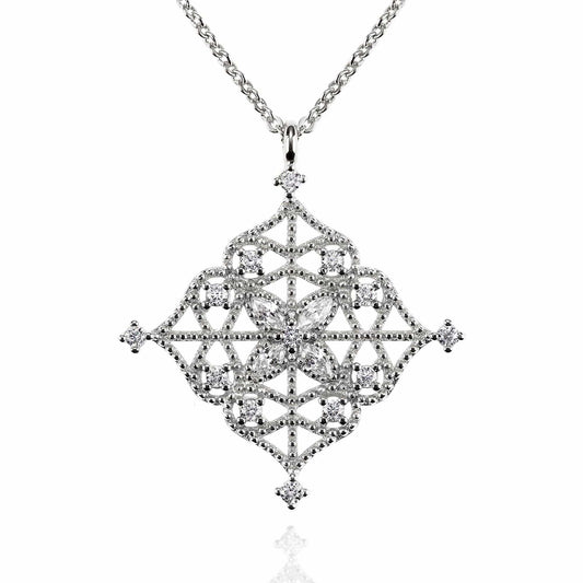 Arabesque Filigree Silver Pendant Necklace with Cubic Zirconia - namana.london