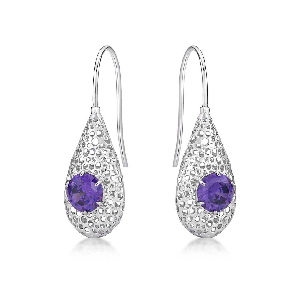 925 Sterling Silver Drop Earrings for Women with Purple Stones