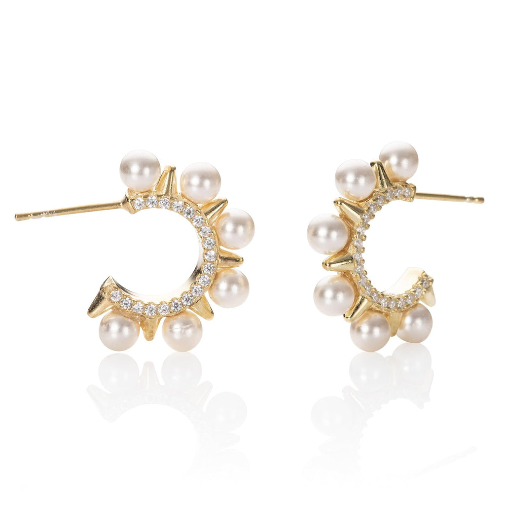 Gold Pearl Hoop Earrings for Women with Cubic Zirconia Stones - namana.london