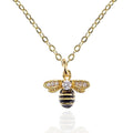Gold Bumble Bee Necklace with Cubic Zirconia and Black Enamel - namana.london