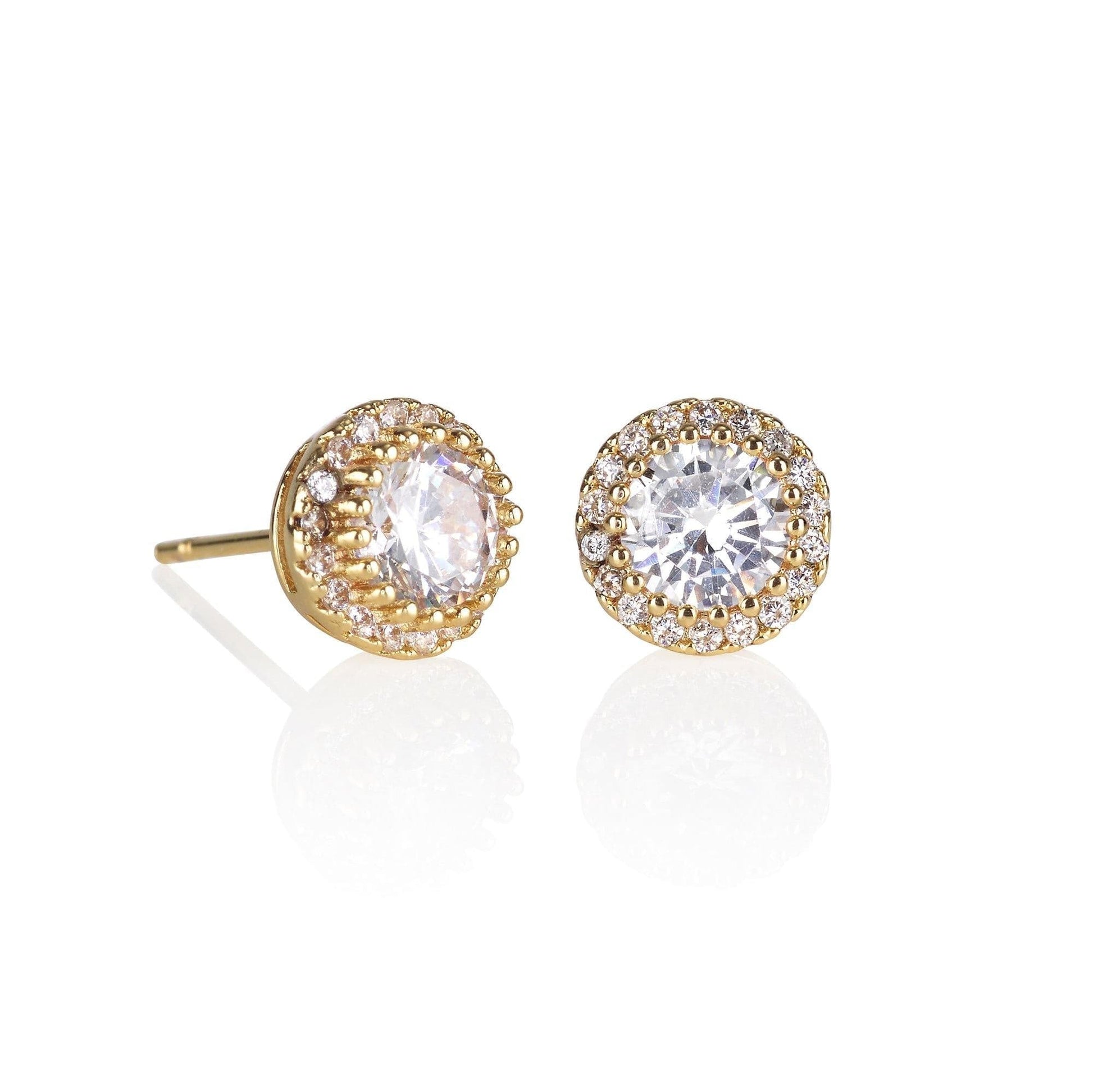 Gold Halo Stud Earrings with Cubic Zirconia Stones - namana.london