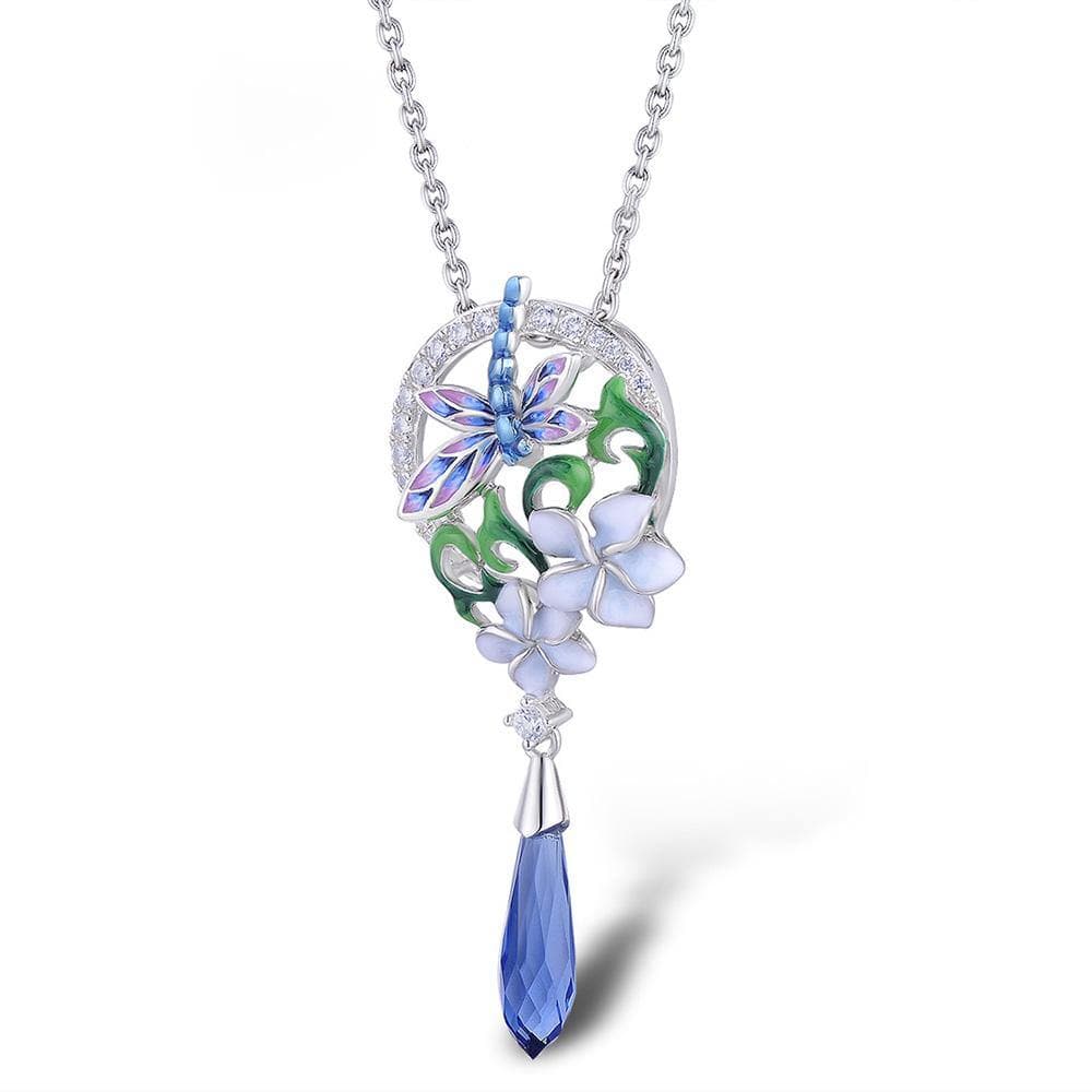 Sterling Silver Blue Dragonfly Necklace for Women - namana.london