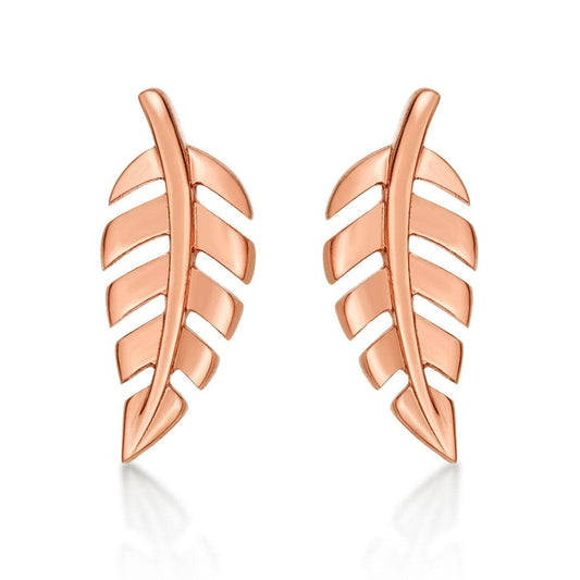 Small Rose Gold Feather Stud Earrings for Women - namana.london