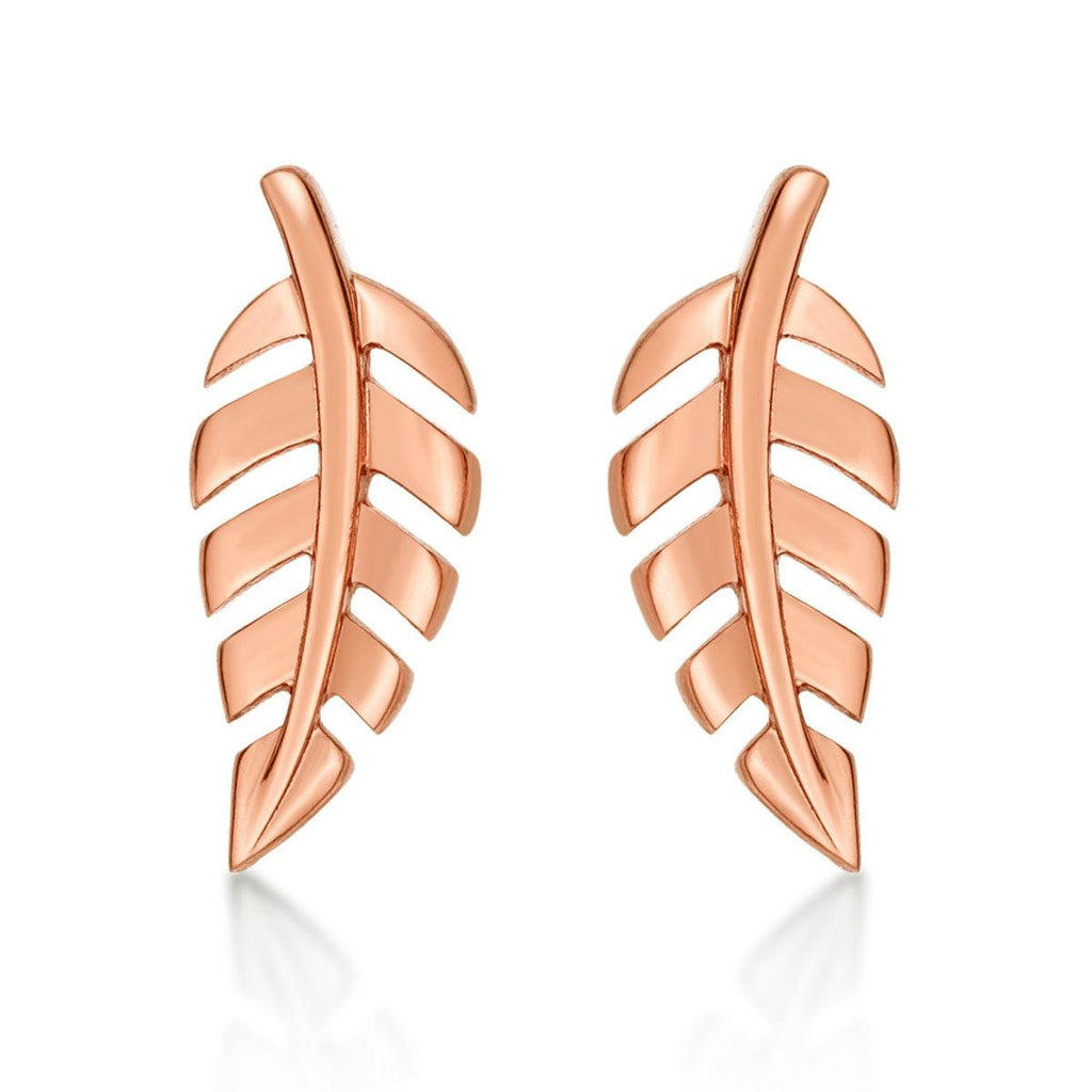 Small Rose Gold Feather Stud Earrings for Women