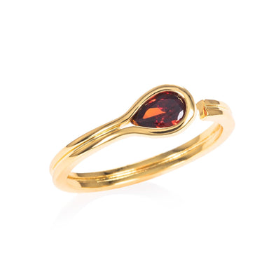 Adjustable Gold Plated Pear Shaped Red Ring for Women - namana.london