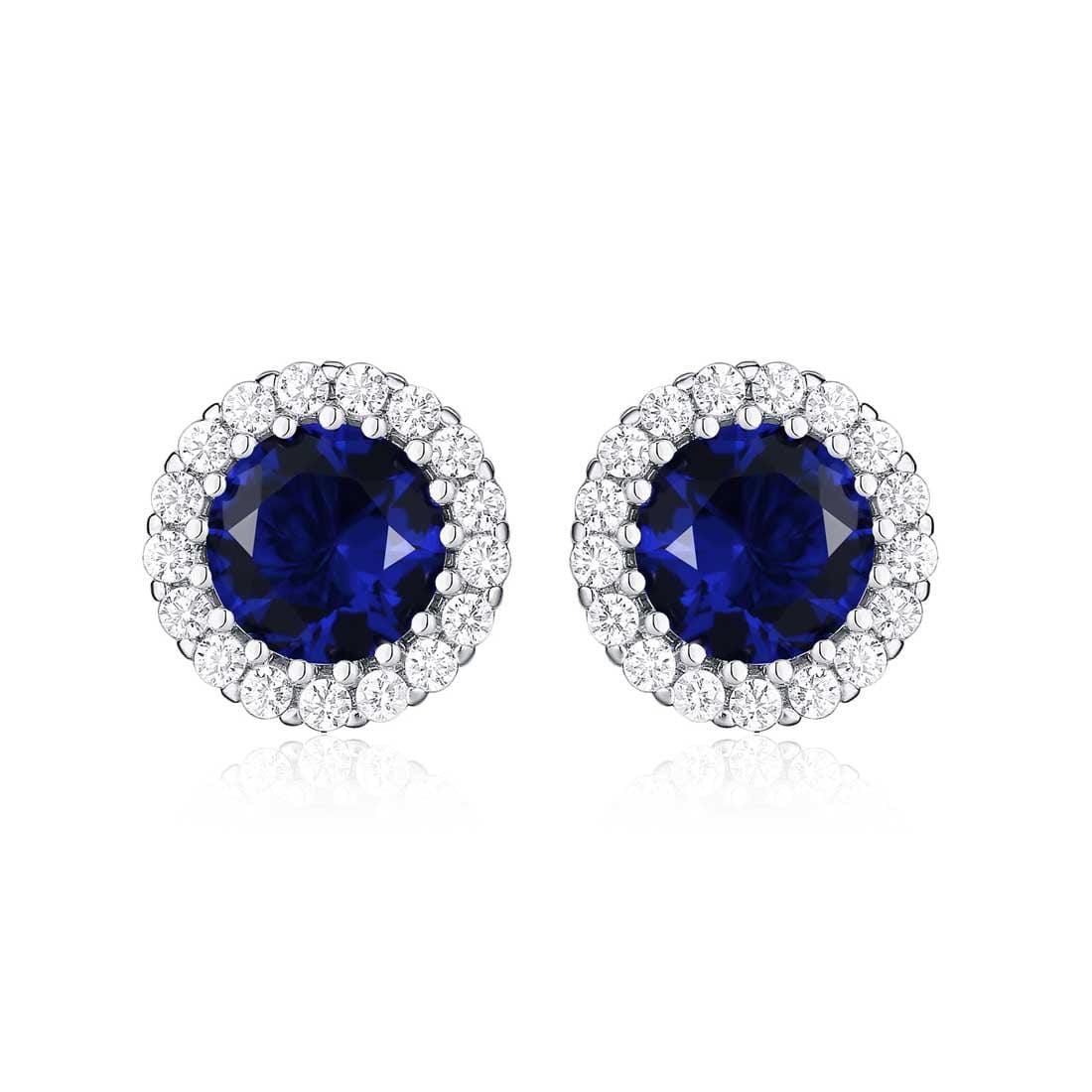925 Sterling Silver Round Blue Halo Stud Earrings for Women - namana.london